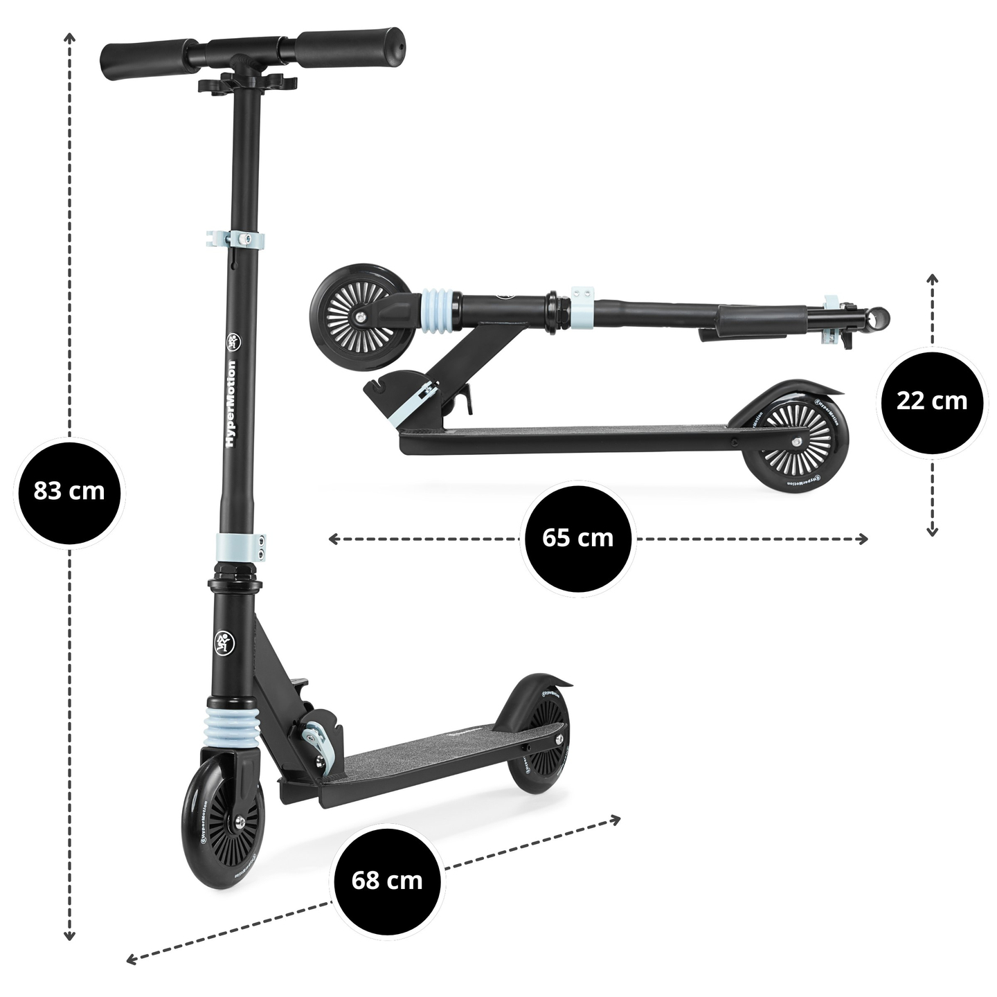 Tohjulet scooter med støddæmper WALLY 4-9 år fra HyperMotion sort-grøn