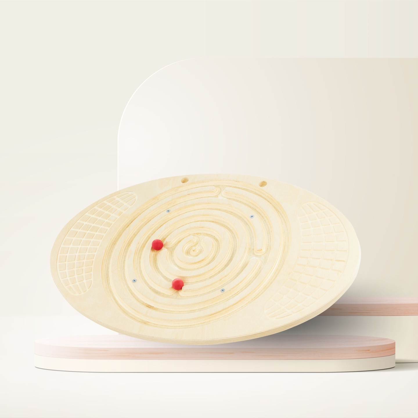 Balancebræt i træ med labyrint og bolde - balancevippe
