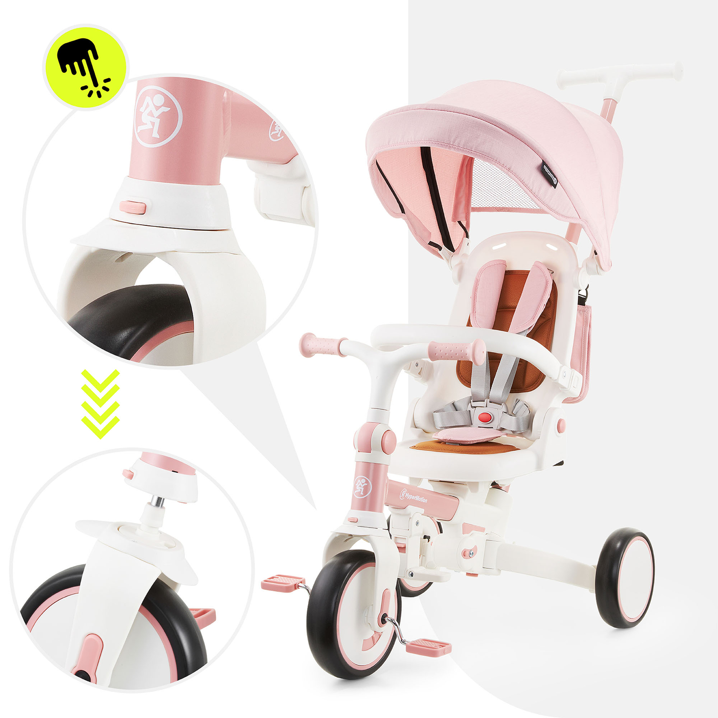 8-i-1 multifunktionel trehjulet cykel TOBI FOREST - pink