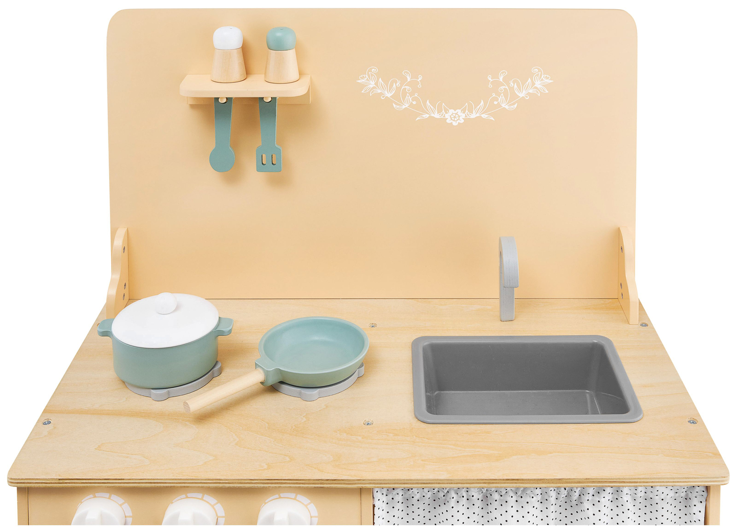 Trækøkken med forklæde, tilbehør og LED-belysning