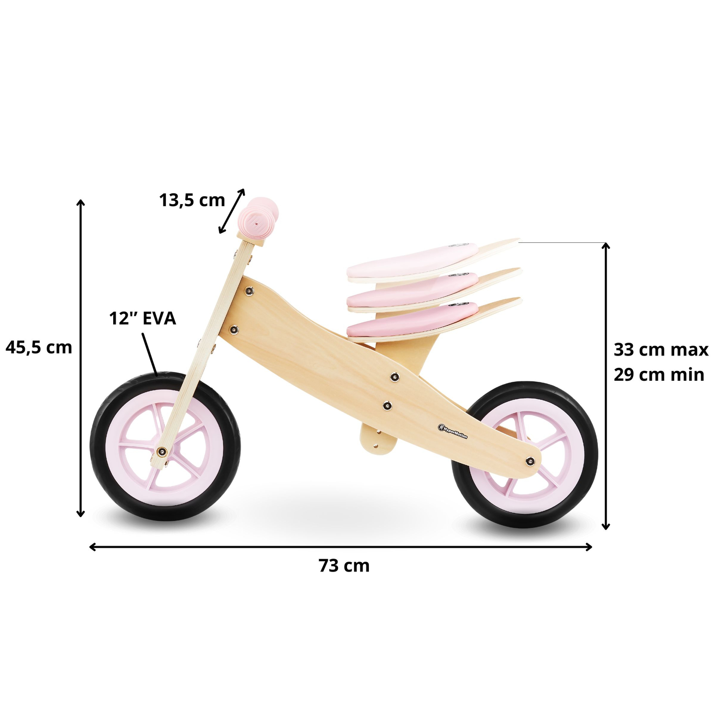 Trehjulet cykel og balancecykel i træ 2in1 - HyperMotion PERCY - pink