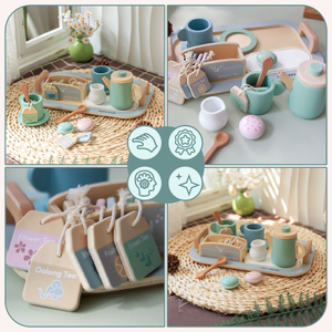 Stort tesæt i træ med bakke - 18 dele