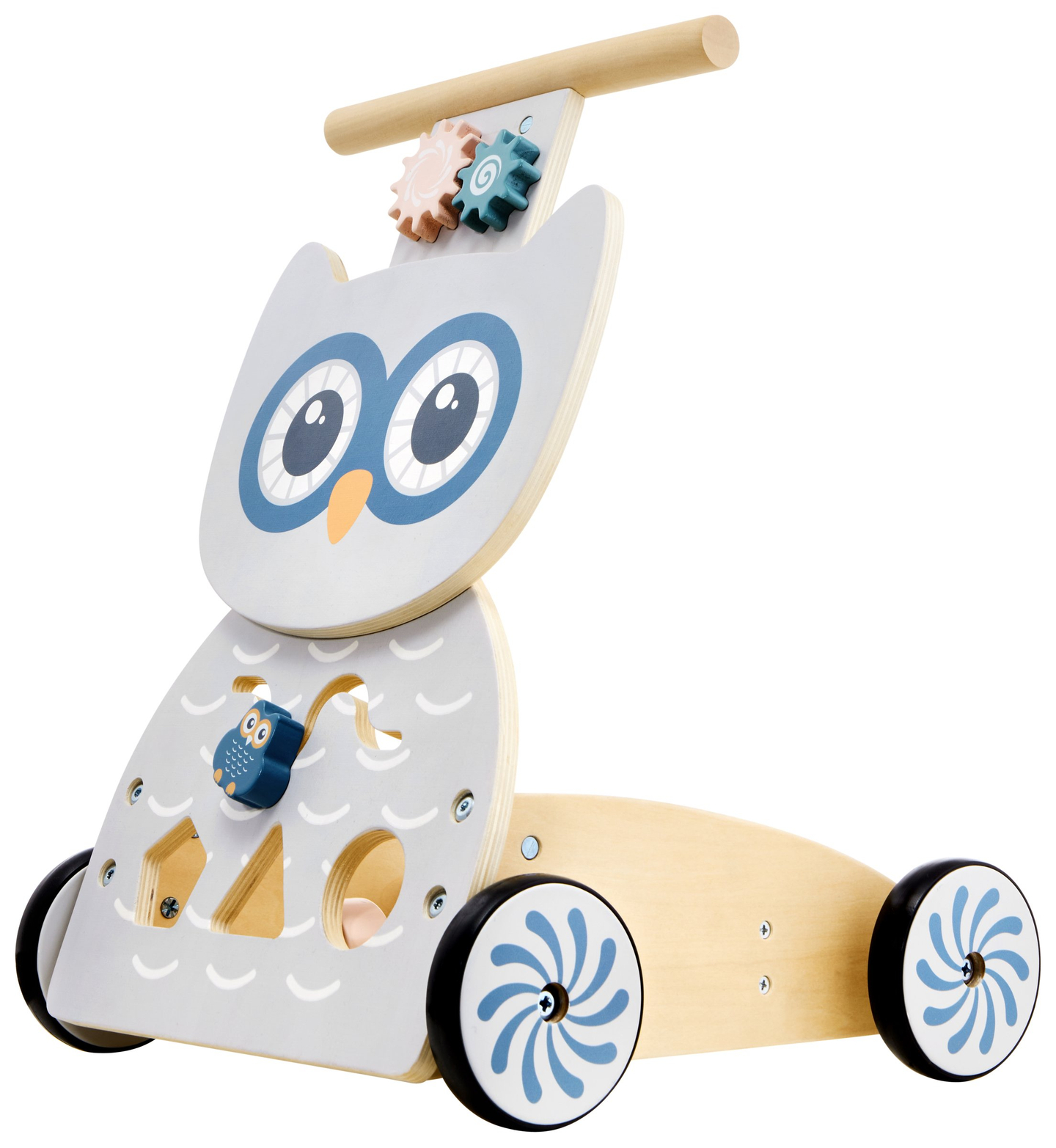 Multifunktionel rollator - pusher - klapvogn med klodser i træ - Ugle