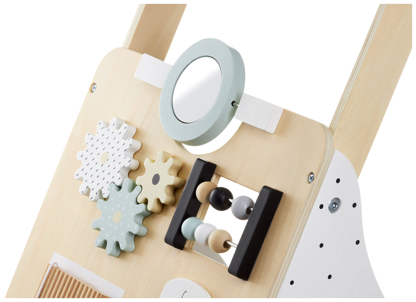 Træ, pædagogisk babywalker / klapvogn - manipulerende bræt