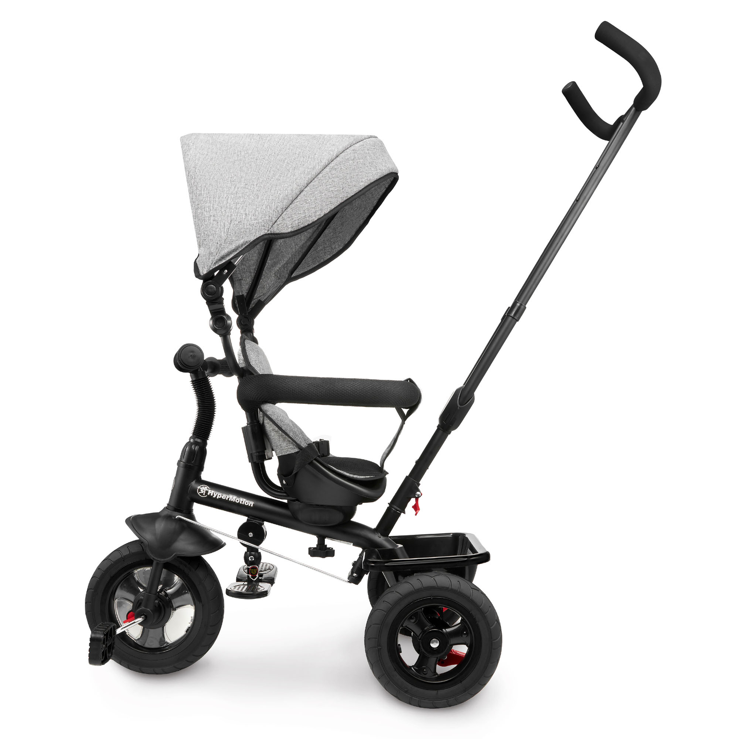 Trehjulet cykel til børn 1-4 år - TOBI FREY - grå farve - drejelig - pumpede hjul + skubber