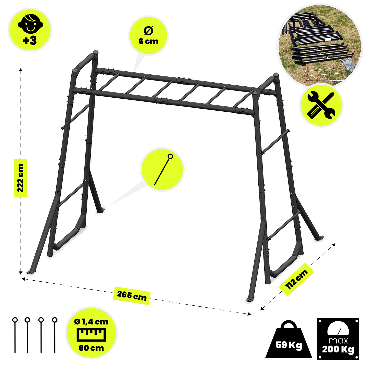Gymnastikstige til haven, metal