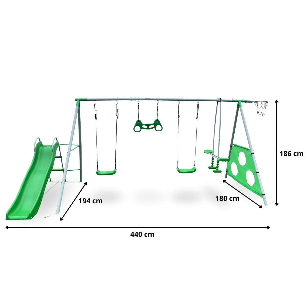 XXXL havelegeplads til børn med gynger, rutsjebane, gymnastik trapez, basketballkurv og fodboldmål