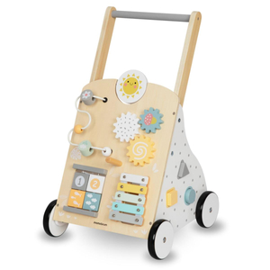Pædagogisk gåvogn i træ 8i1 / babyskubber - manipulativ tavle