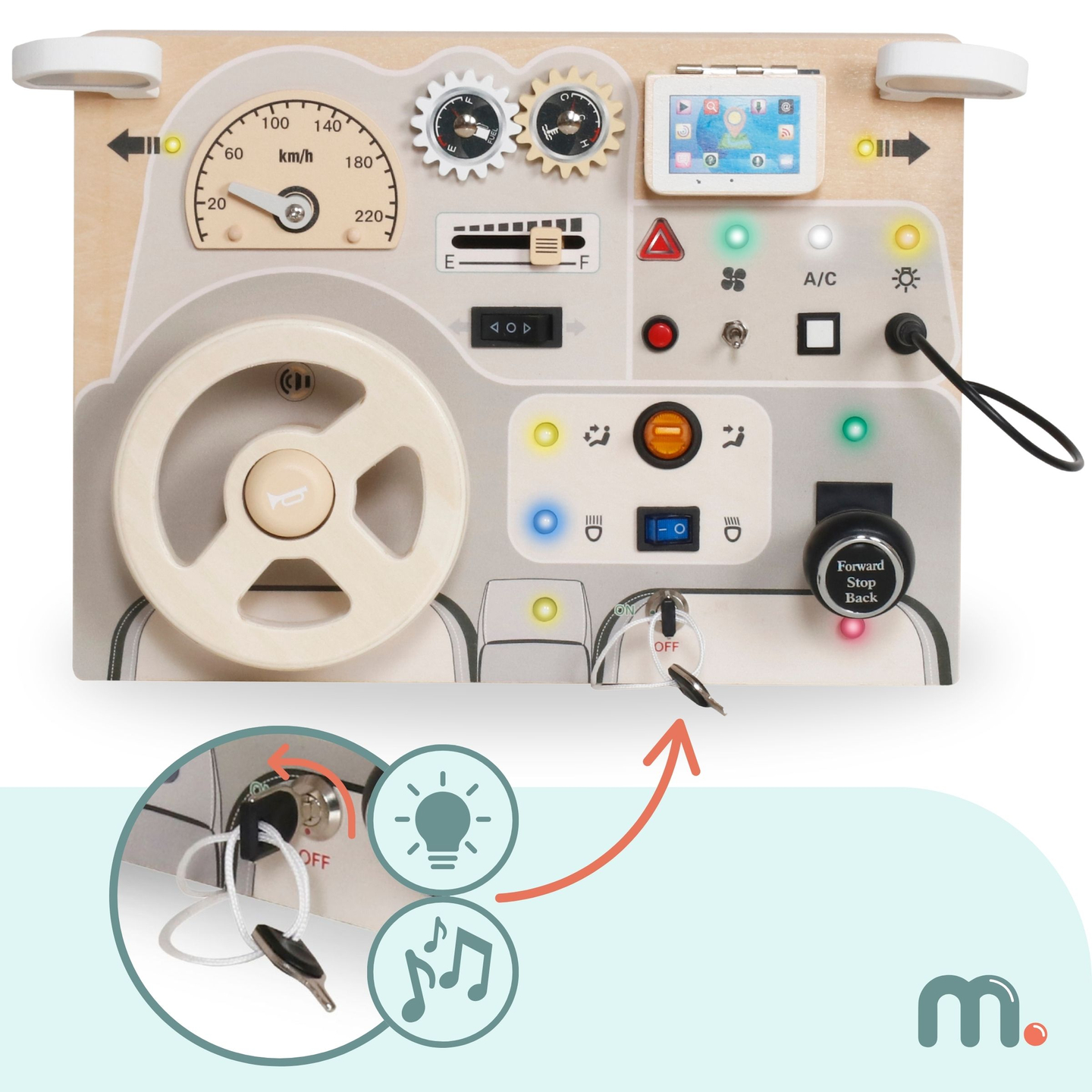 Montessori-legeplade i træ til små børn - bilens instrumentbræt