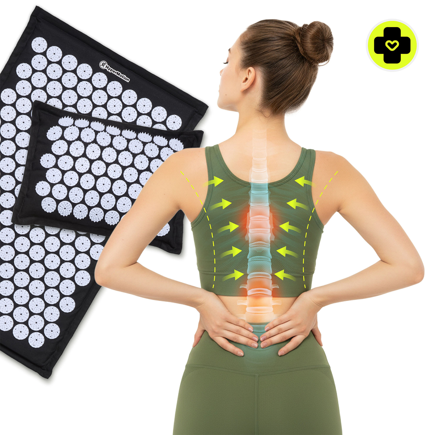 ECO akupressurmåtte i hør med kokosfibre og boghvedepude – 68 cm HyperMotion sort og hvid