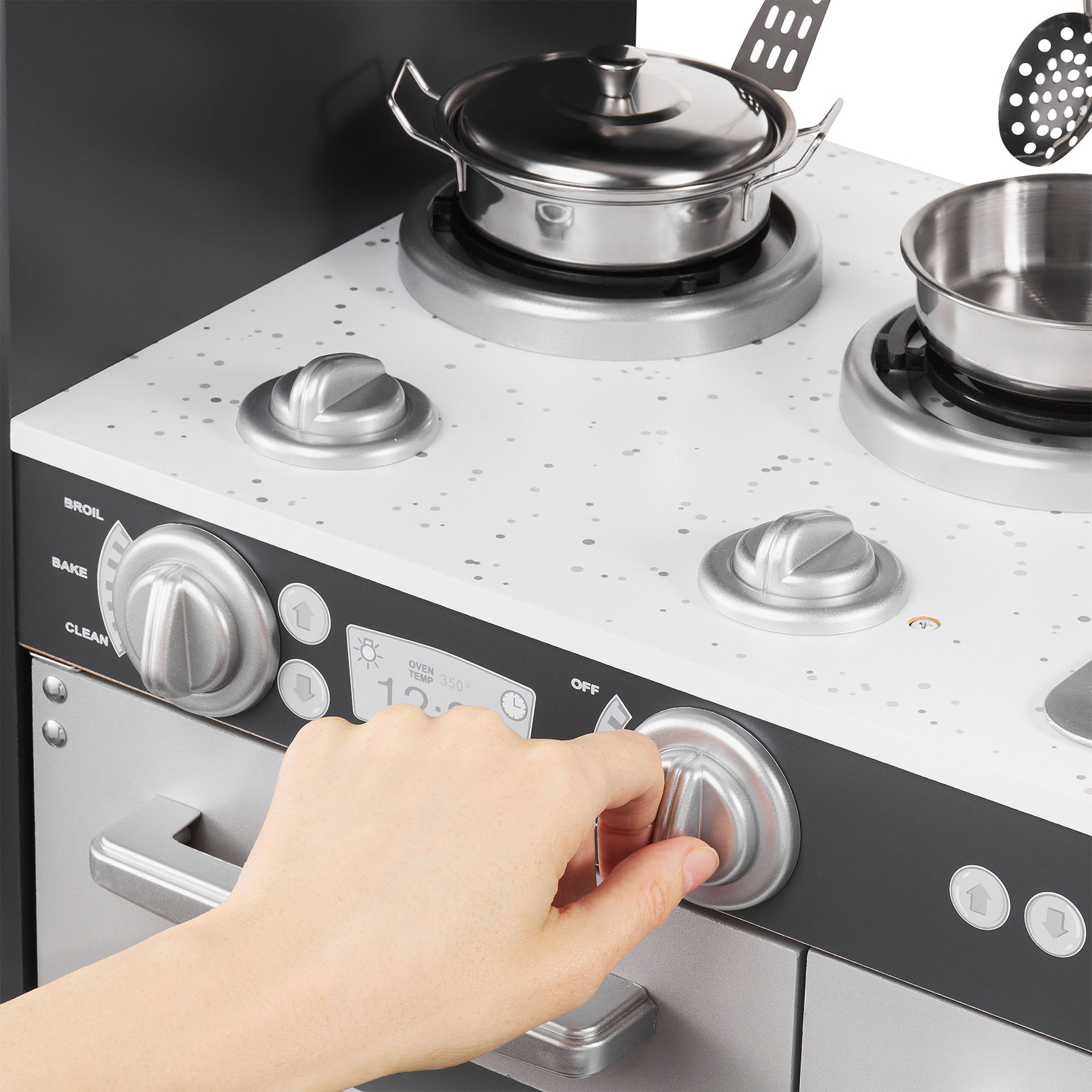 XXL-trækøkken med LED-belysning, forklæde og tilbehør