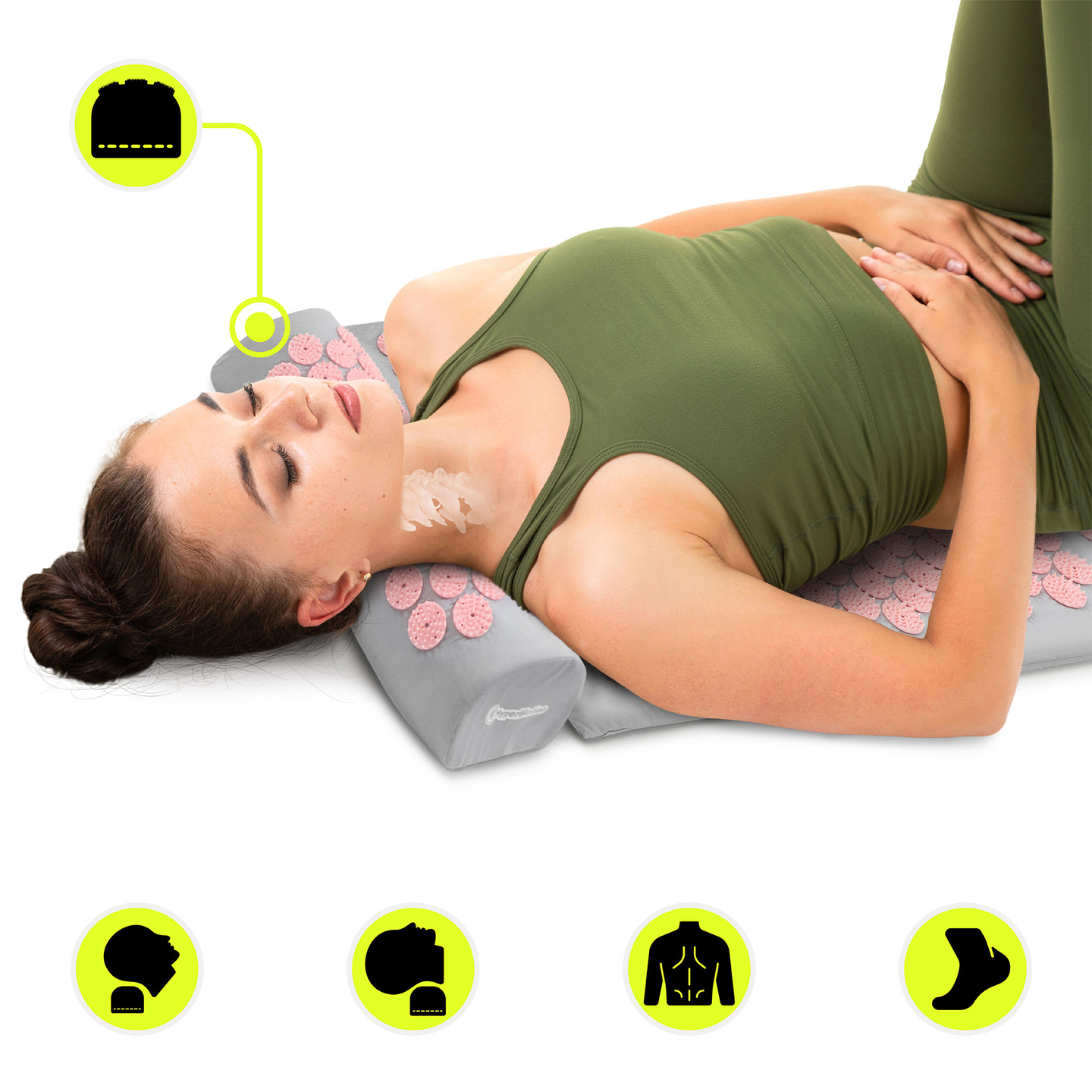 Stor akupressurmåtte med pude og betræk - 130 cm HyperMotion grå og pink