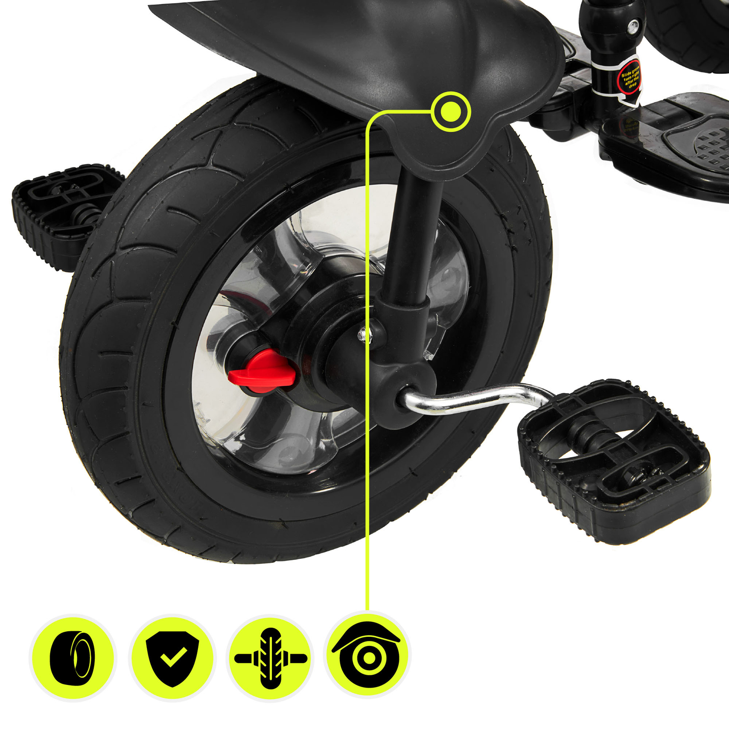 Trehjulet cykel til børn 1-4 år - TOBI FREY - lyserød farve - drejelig - pumpede hjul + skubber