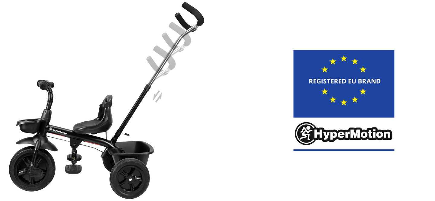 HyperMotion TOBI VECTOR trehjulet cykel - evigt oppustelige hjul + skubbebøjle. Farve: sort.