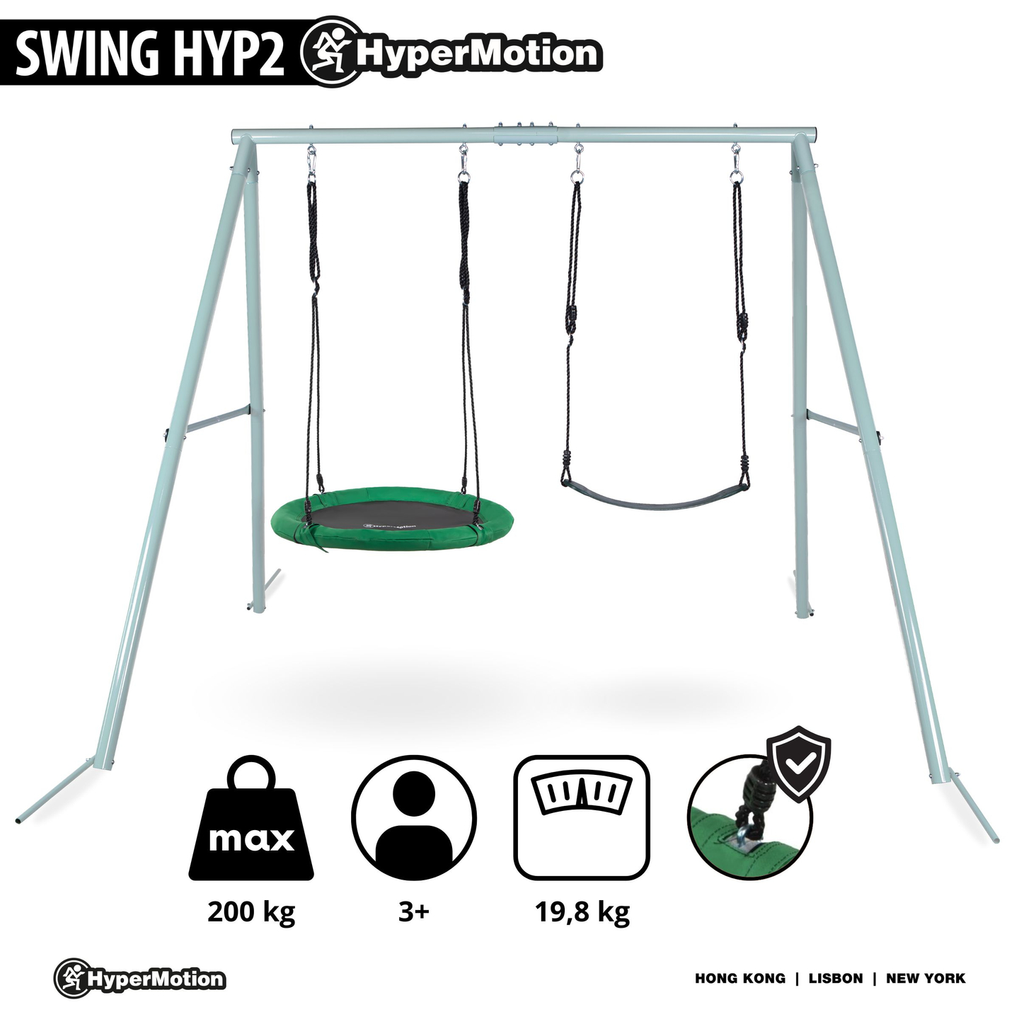 Dobbelt havegynge med stel og reb - sæde og storkerede
