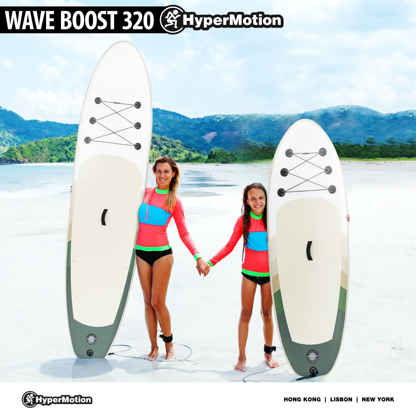 Oppustelig SUP Stand Up Paddle board 320cm med pagaj og sæde - HyperMotion WAVE BOOST 320