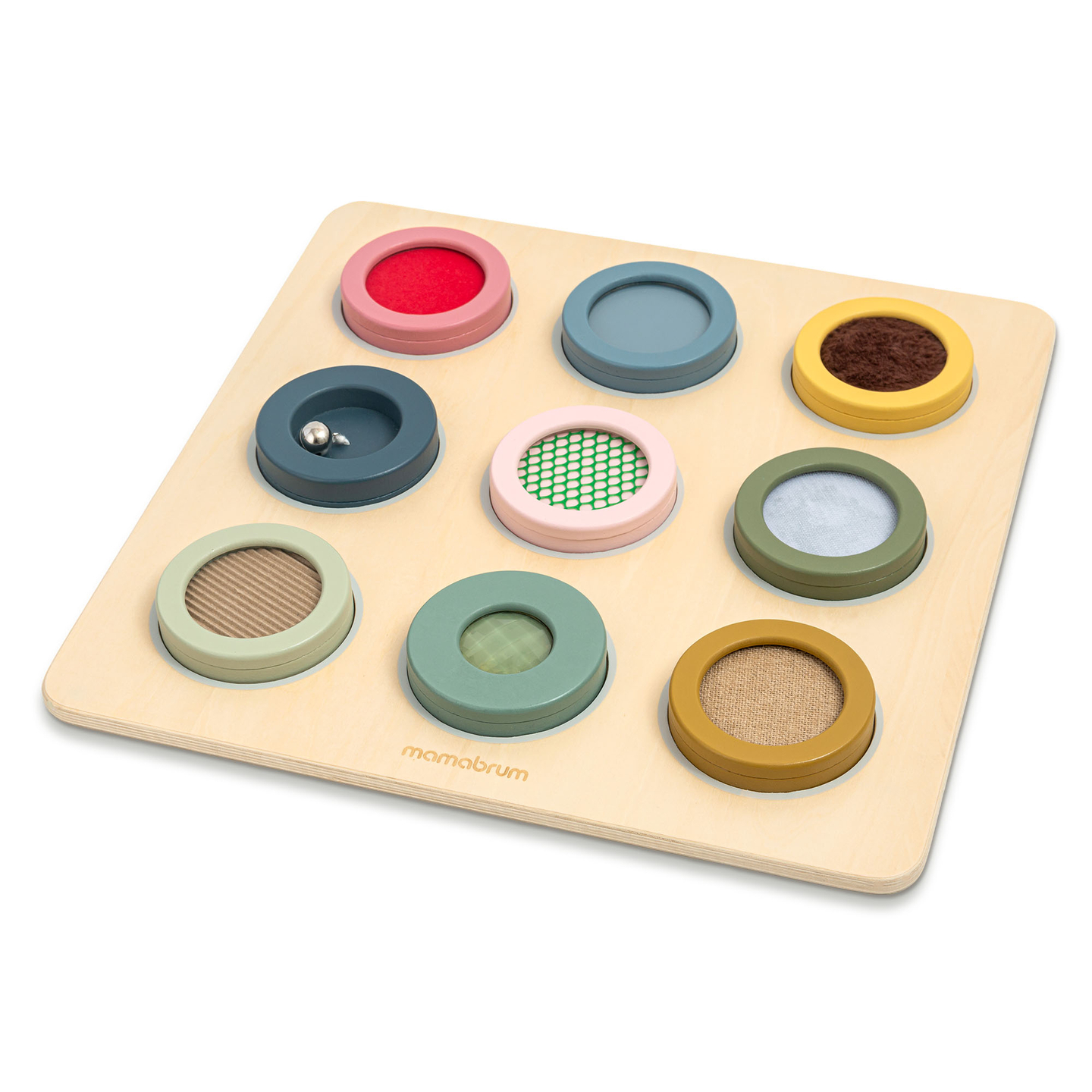 Montessori-sansebræt i træ – 9 teksturer til at opdage og udvikle følesansen