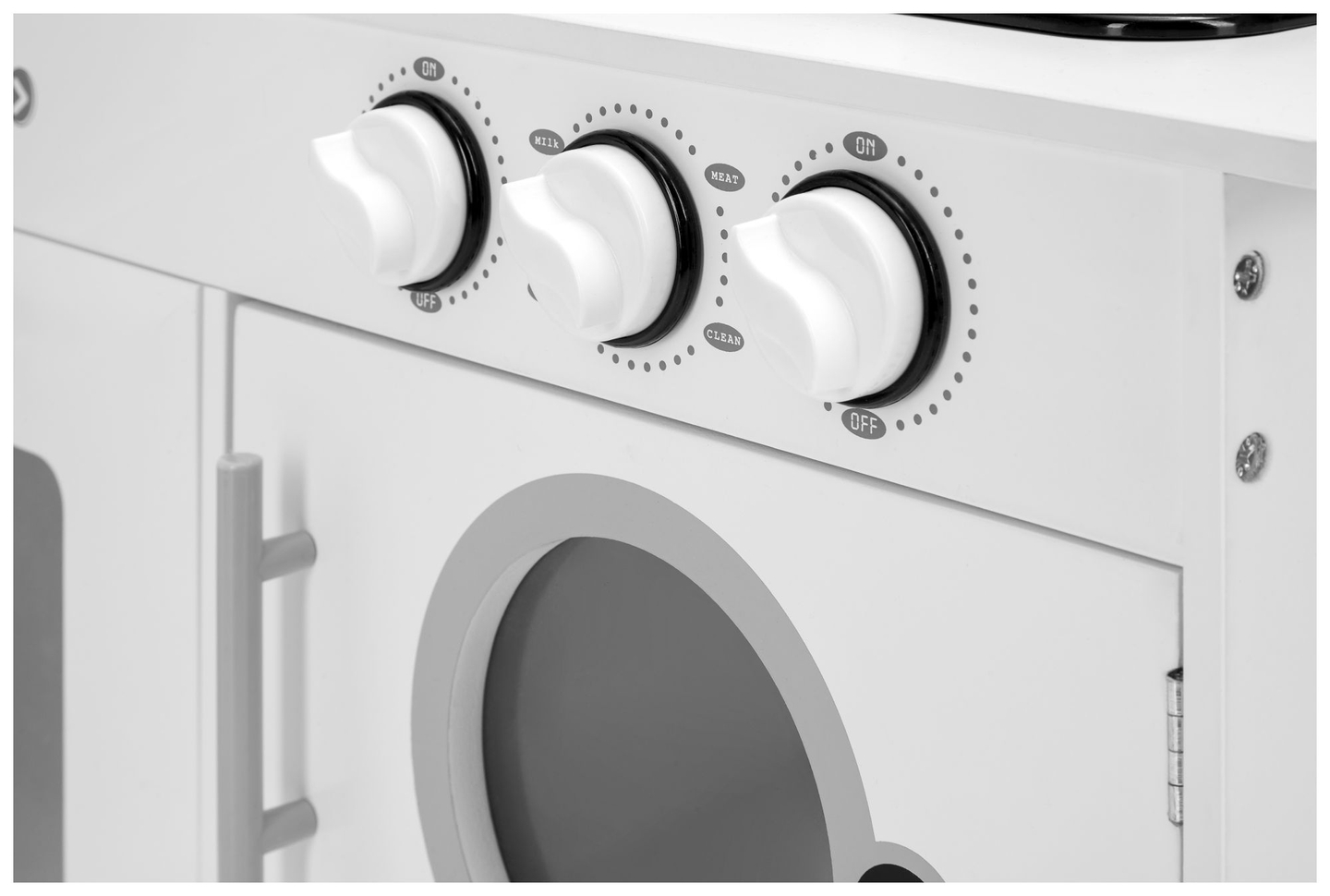 Hjørnekøkken i træ XXXL med køleskab, ovn, vaskemaskine, forklæde og tilbehør