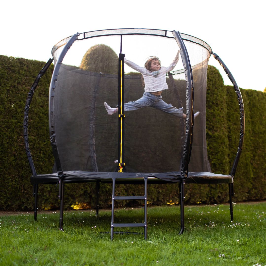 HyperMotion børnehavetrampolin - 244 cm 8FT - med stige og indvendigt net - til hjem og have
