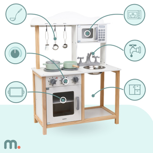Børnekøkken i træ med mikroovn