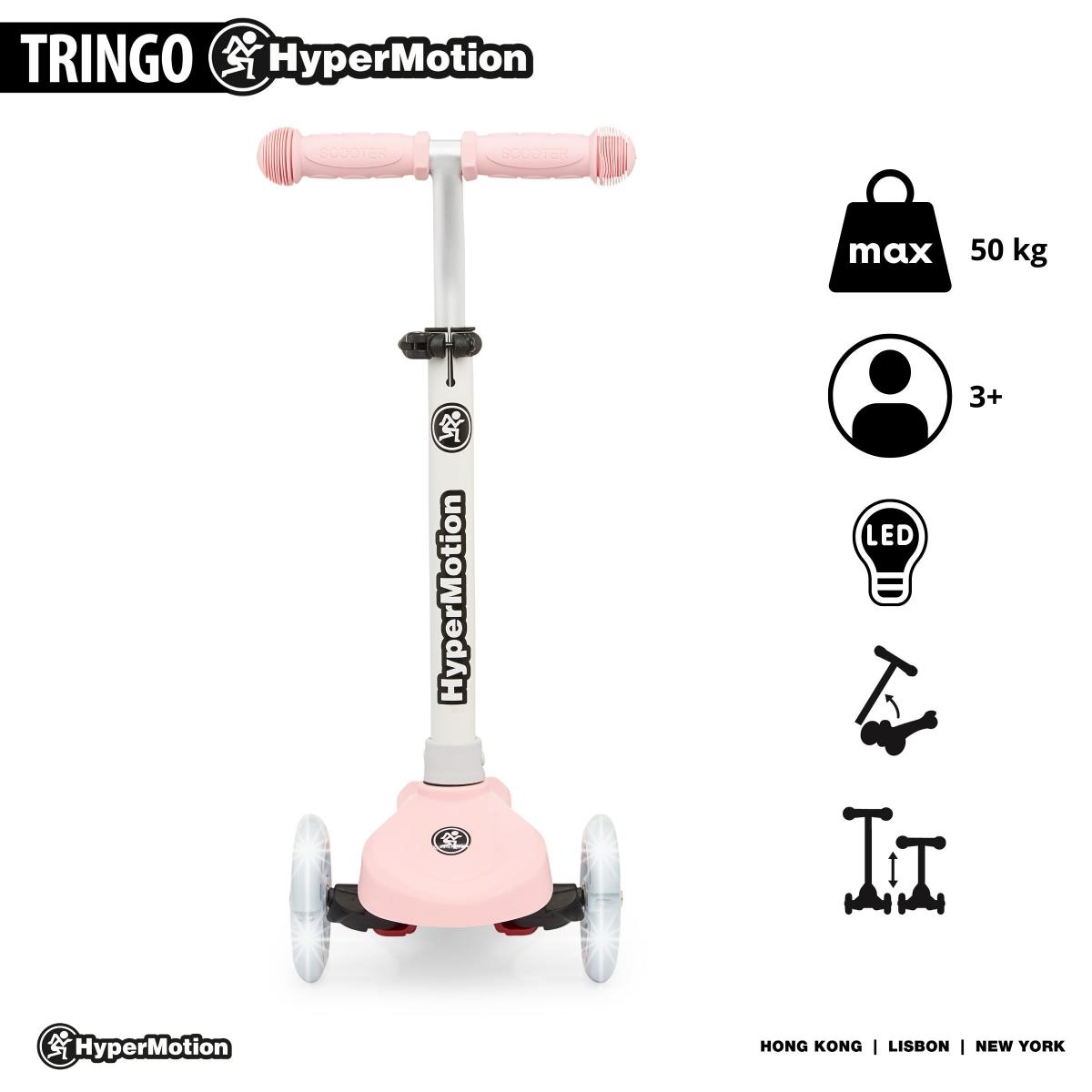 TRINGO trehjulet balancescooter, 3-8 år gammel - pink + lysende LED hjul
