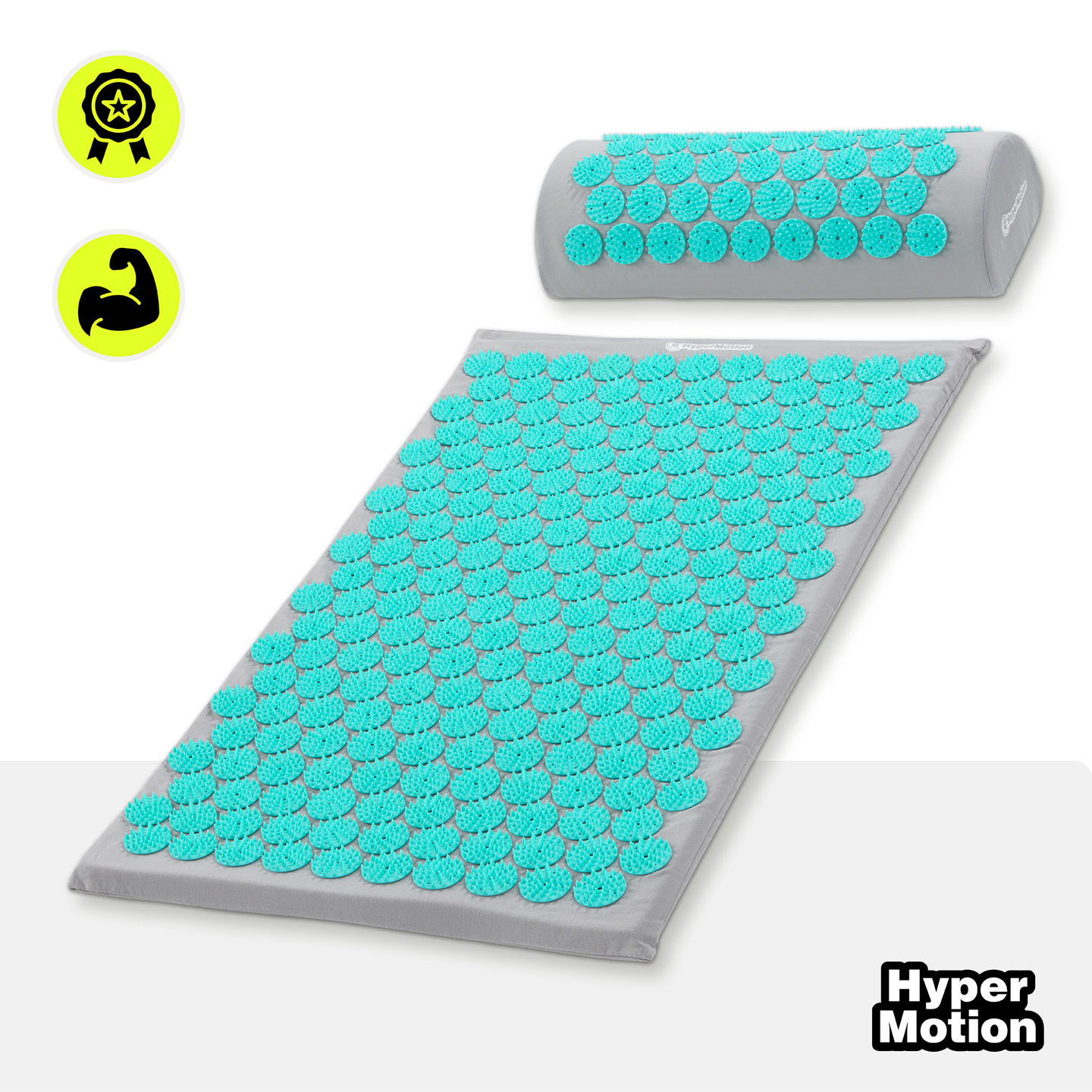 Akupressurmåtte med pude og betræk - 72 cm HyperMotion grå-mint