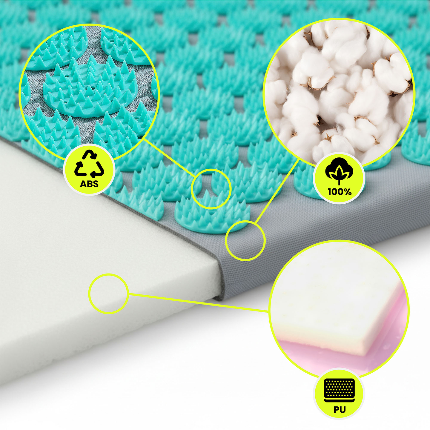 Akupressurmåtte med pude og betræk - 72 cm HyperMotion grå-mint