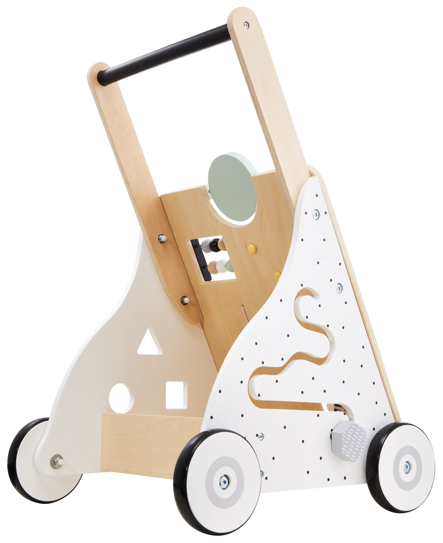 Træ, pædagogisk babywalker / klapvogn - manipulerende bræt