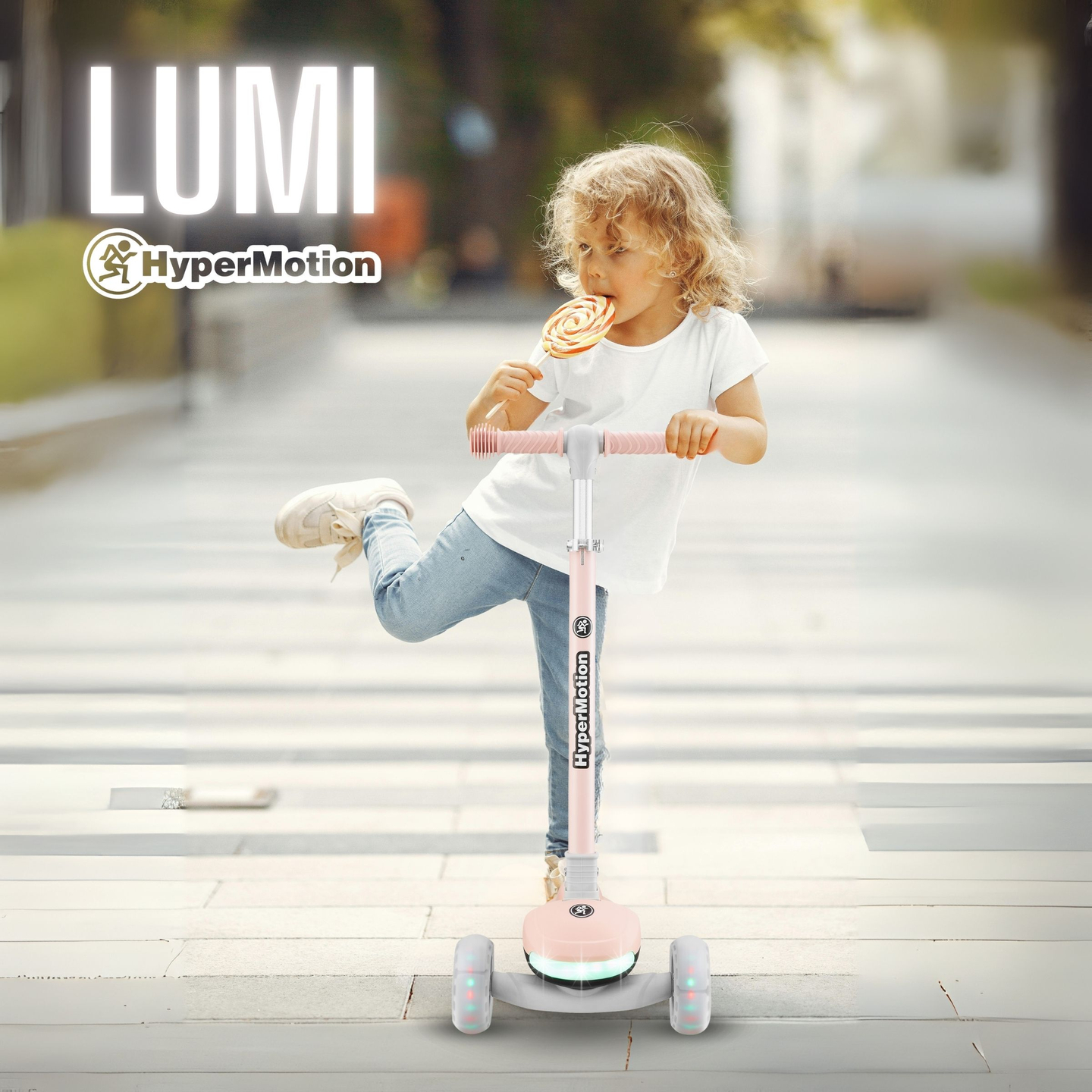 HyperMotion LUMI 3-i-1 balancescooter - oplyst platform og LED-hjul, farve pink
