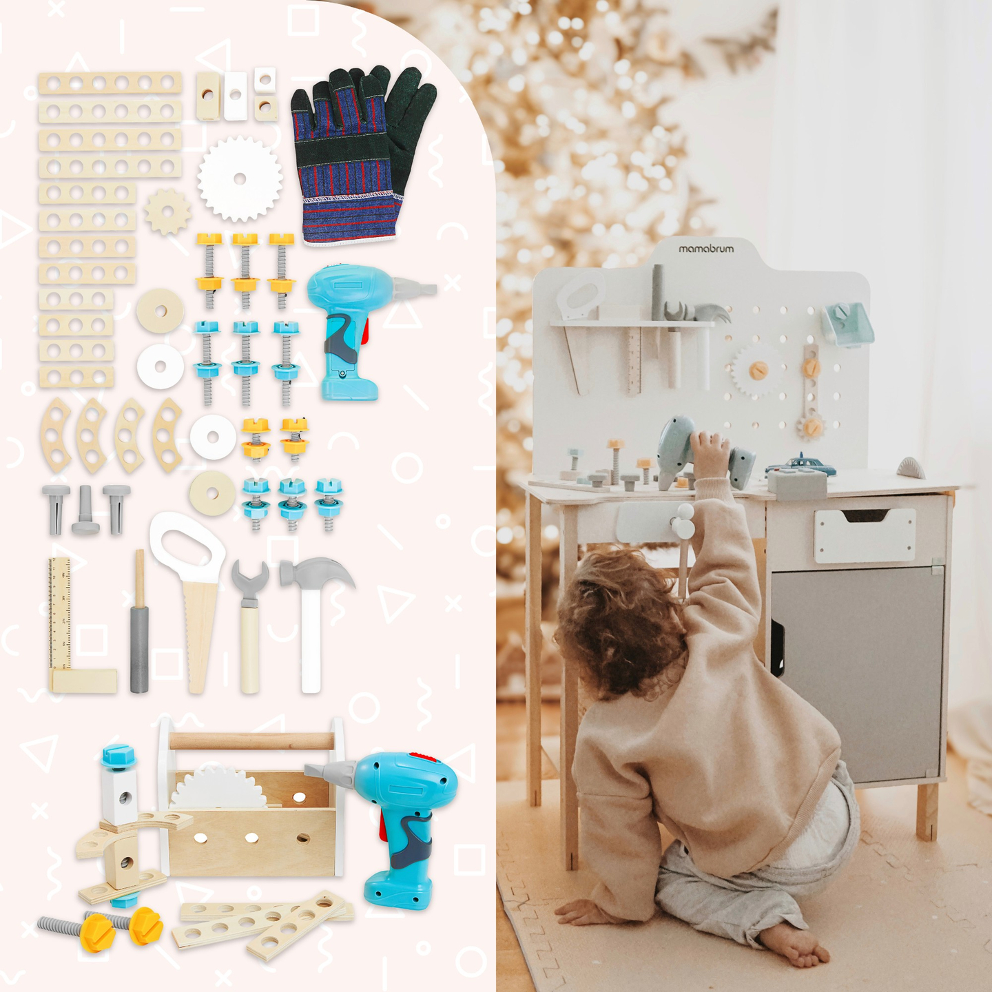 XXL Stort træværksted med værktøj - gør-det-selv-sæt, 74 elementer