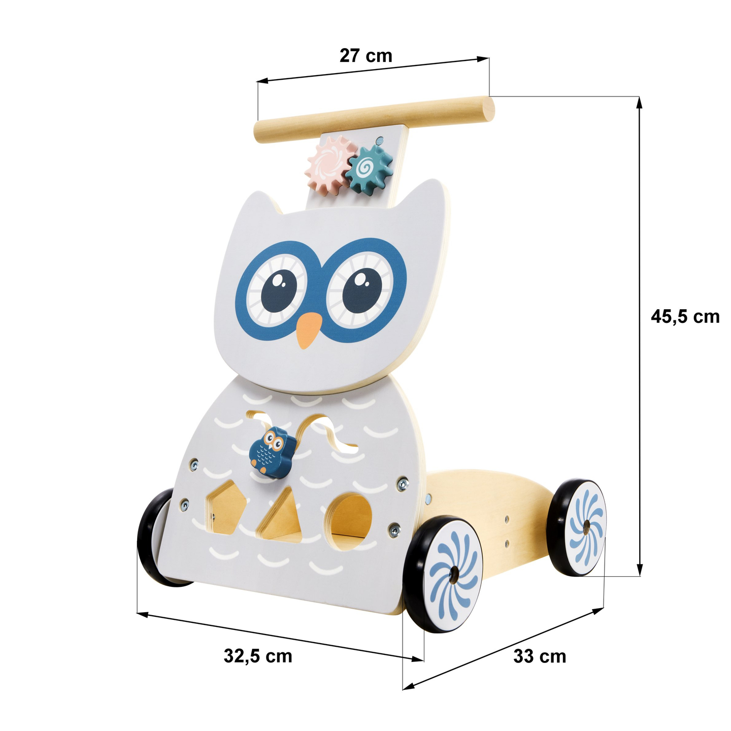 Multifunktionel rollator - pusher - klapvogn med klodser i træ - Ugle