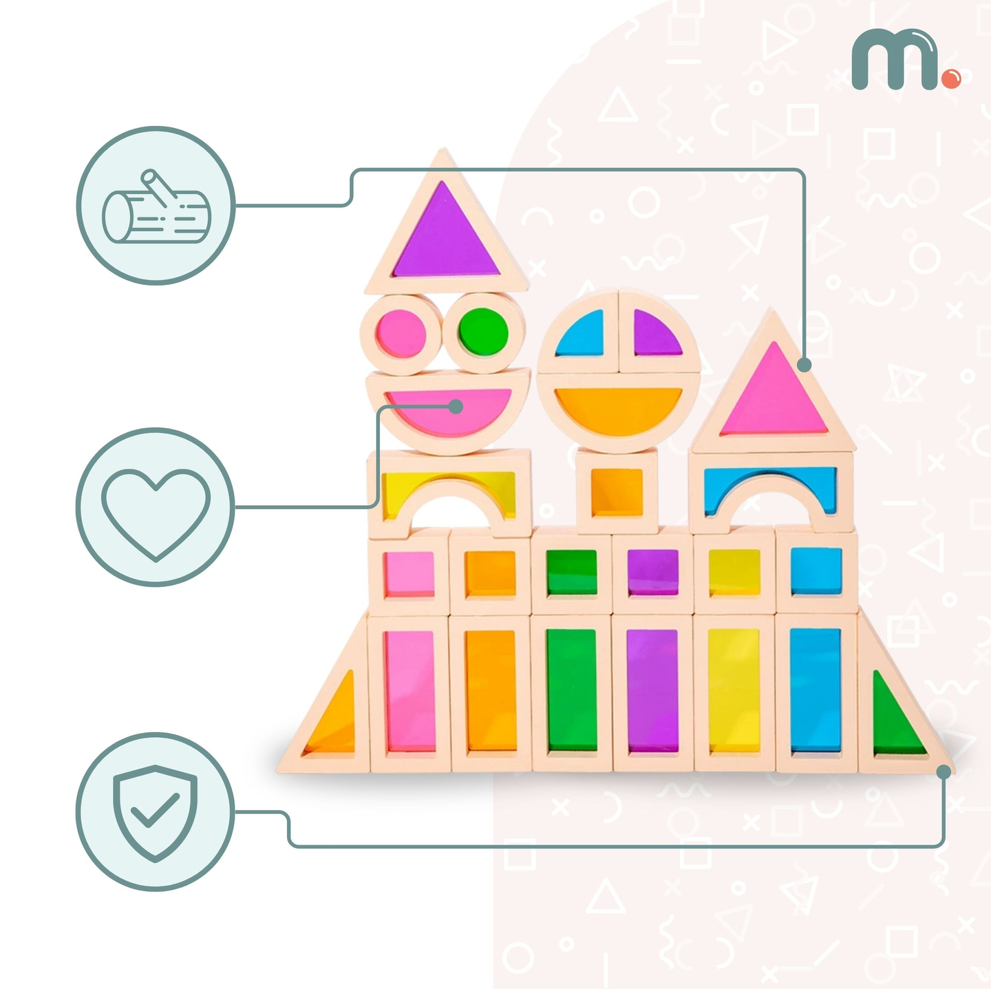 Regnbuefarvede træklodser - 25 elementer