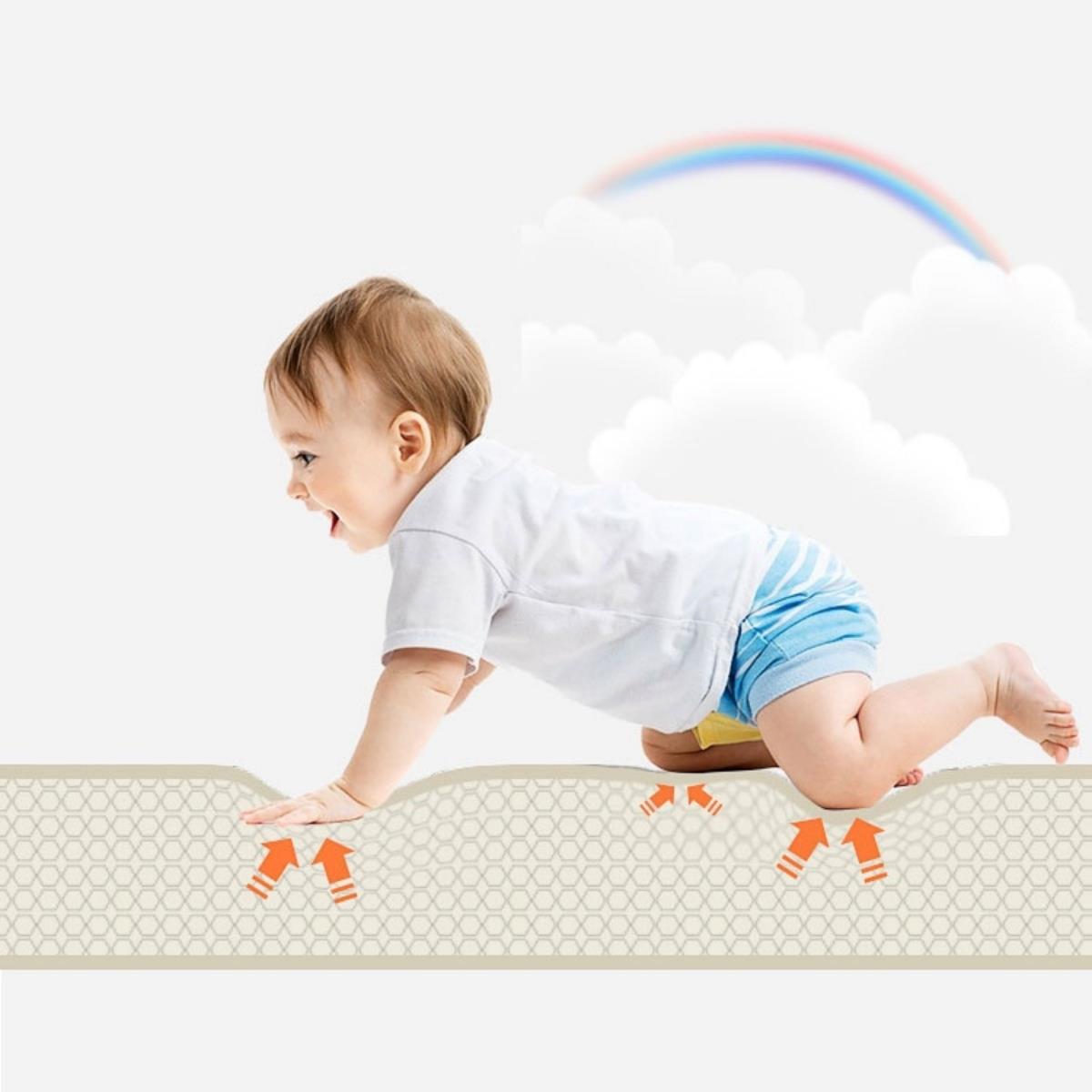 Dobbeltsidet foldbar skummåtte 180 x 120 x 1 cm - Exotic Elephants/Delicate Grey