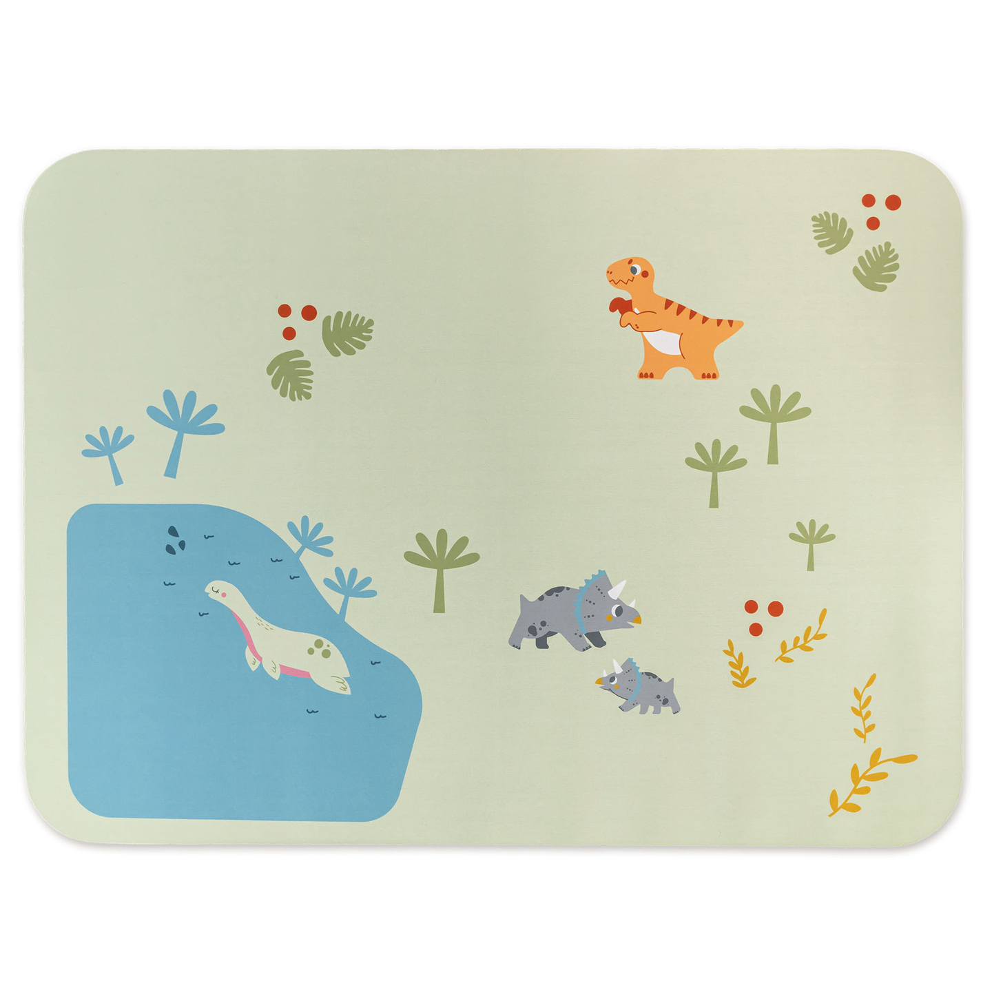 Dino Park trætog med skridsikker måtte - dinosaurer, tog, skinner, vulkan, klokke