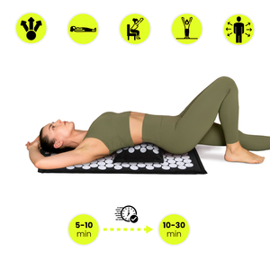 ECO akupressurmåtte i hør med kokosfibre og boghvedepude – 68 cm HyperMotion sort og hvid