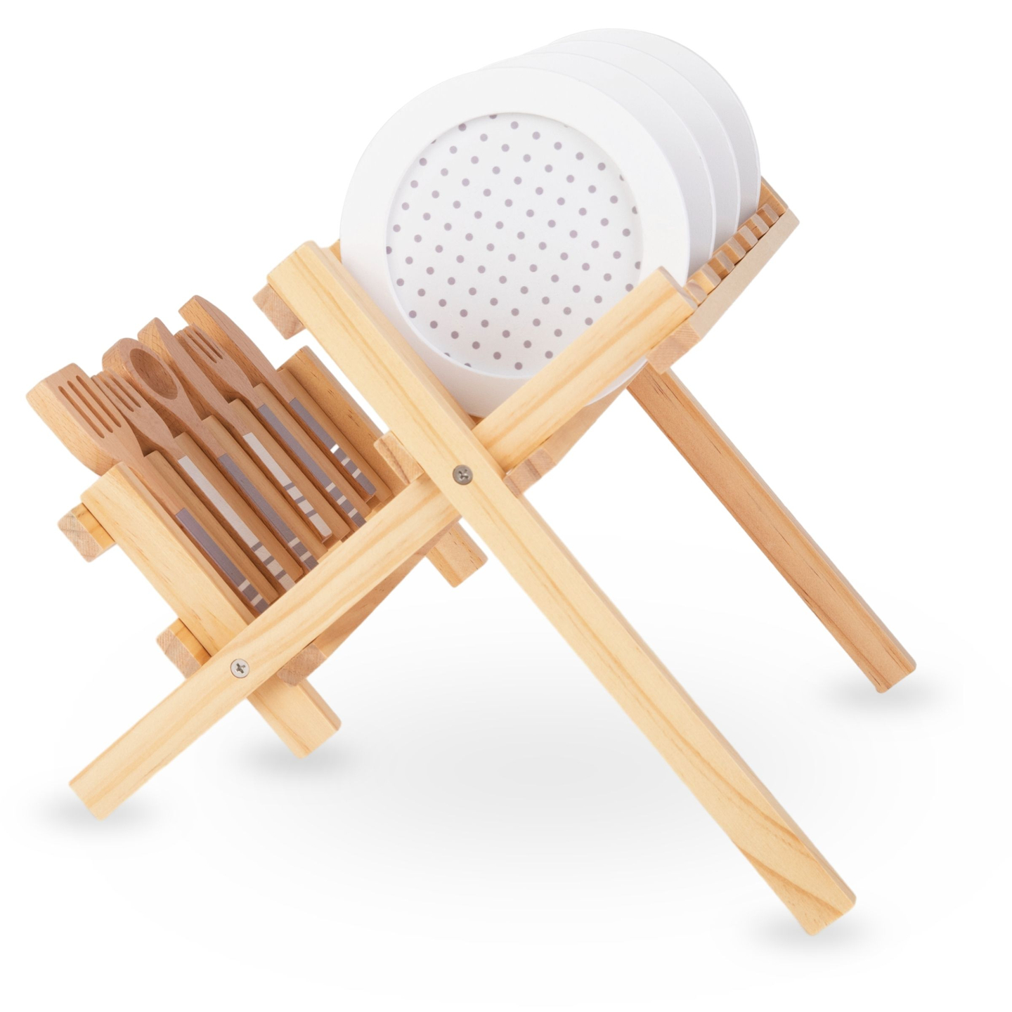 Køkkenudstyr i træ med grydetørrer - sæt til børn