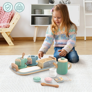 Stort tesæt i træ med bakke - 18 dele