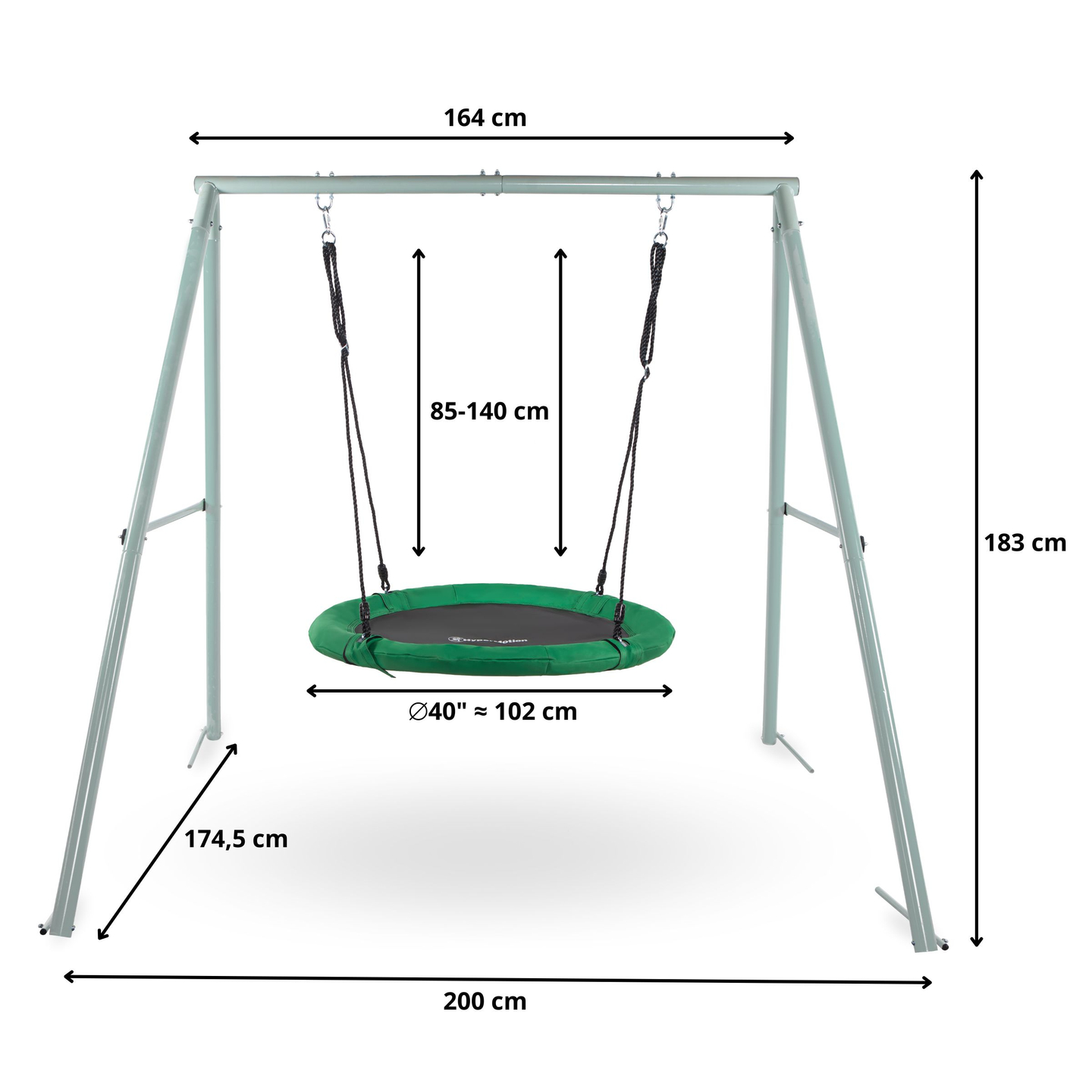 Havegynge af typen storkerede med stel og reb