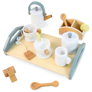 Stort tesæt i træ med bakke - 17 artikler