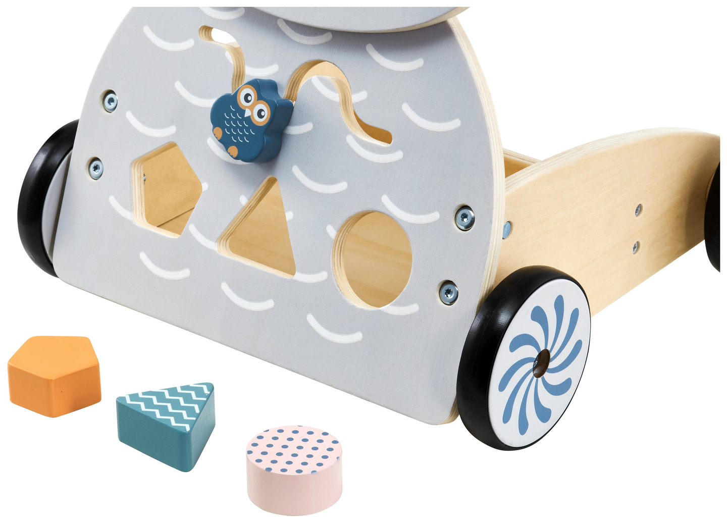 Multifunktionel rollator - pusher - klapvogn med klodser i træ - Ugle