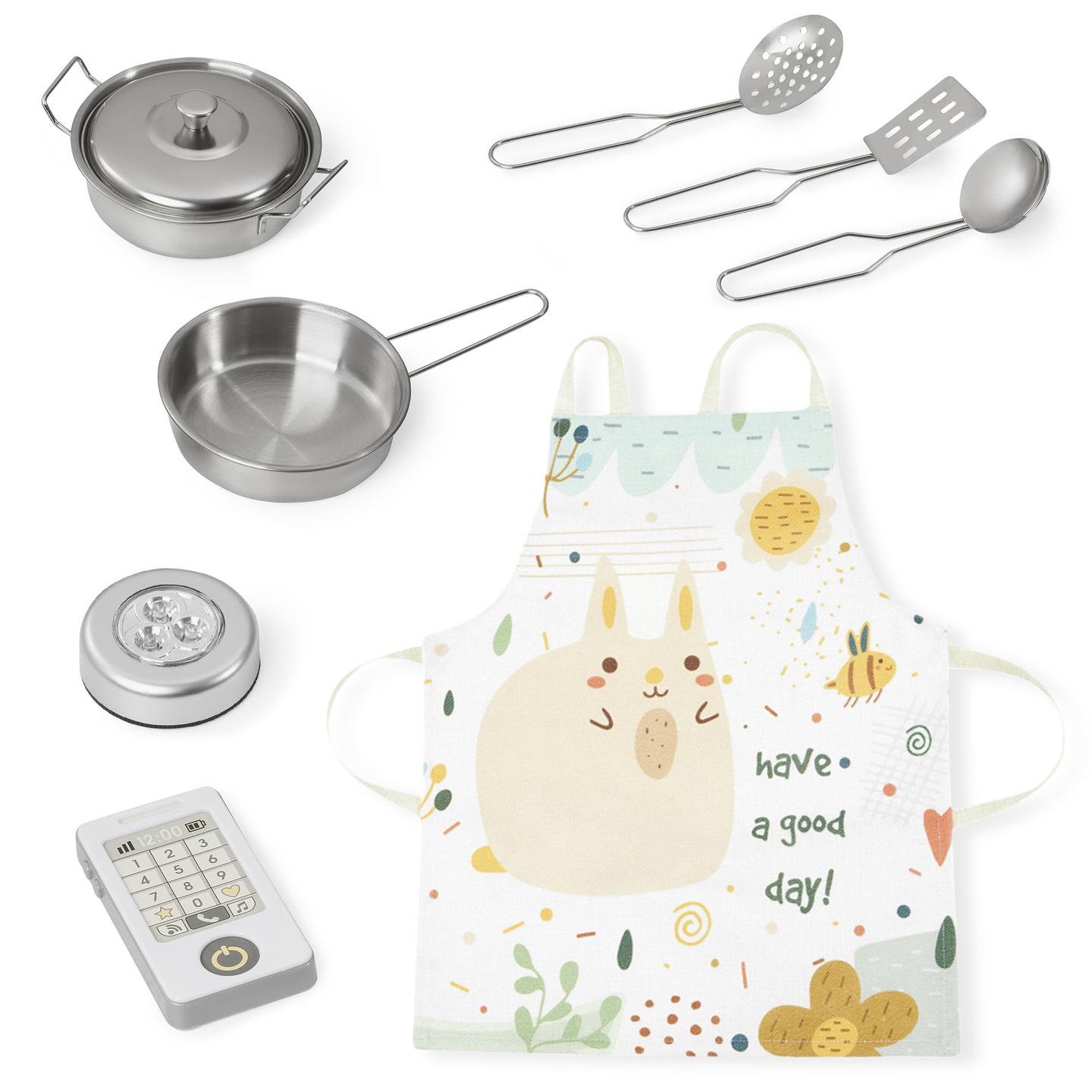 XXL-trækøkken med LED-belysning, forklæde og tilbehør