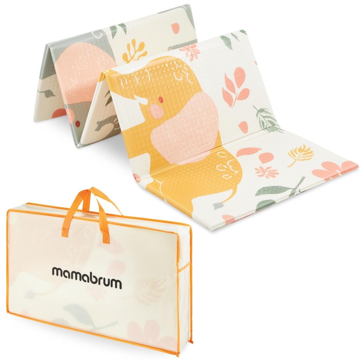 Dobbeltsidet foldbar skummåtte 180 x 120 x 1 cm - Exotic Elephants/Delicate Grey