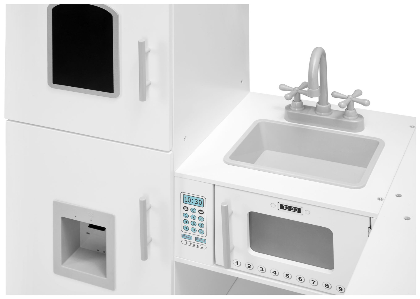 Hjørnekøkken i træ XXXL med køleskab, ovn, vaskemaskine, forklæde og tilbehør