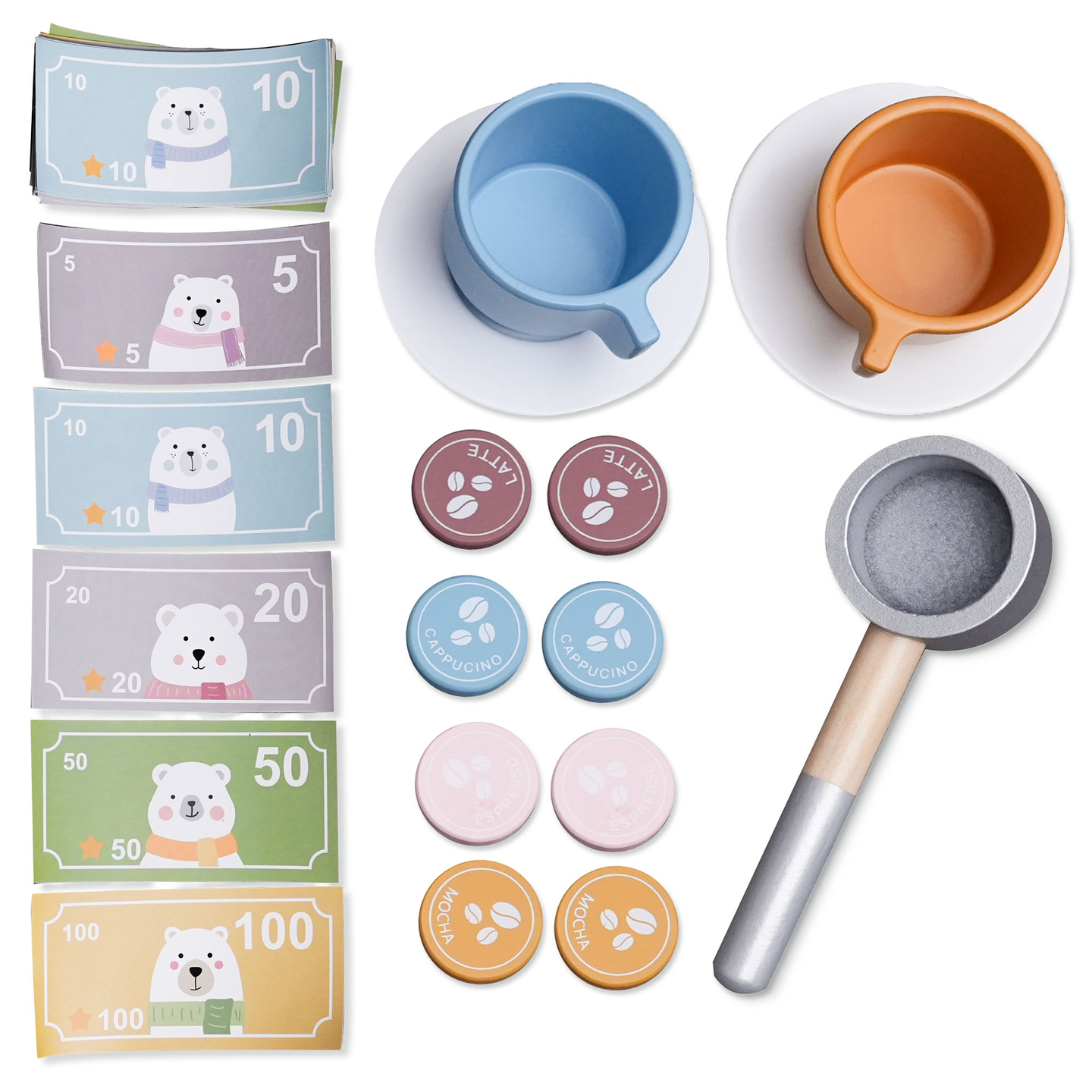 Stor XXXL-butik i træ til børn med fastfoodbar - Corner shop + Kaffemaskine + Ovn + Køleskab - 106 ac.