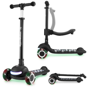 HyperMotion LUMI 3-i-1 balancescooter - oplyst platform og LED-hjul, sort farve