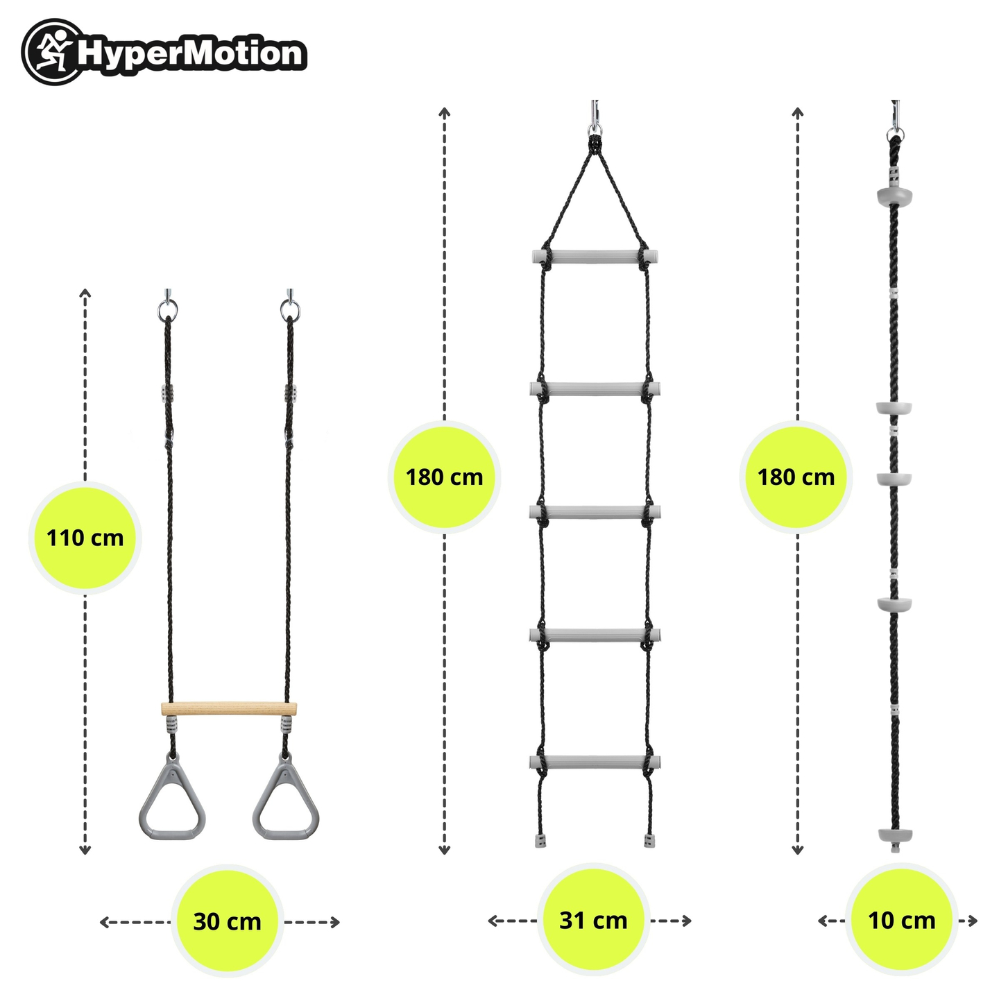 Ninja-forhindringsbane til børn - HyperMotion slackline-sæt - 9 forhindringer