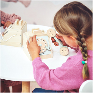 Retro telefon i træ - mint