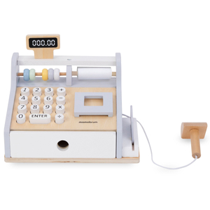 Kasseapparat i træ med tilbehør