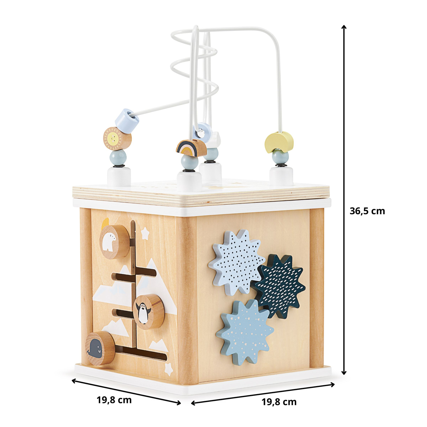 Lærerig terning i træ med sammenfletning - formsorterer