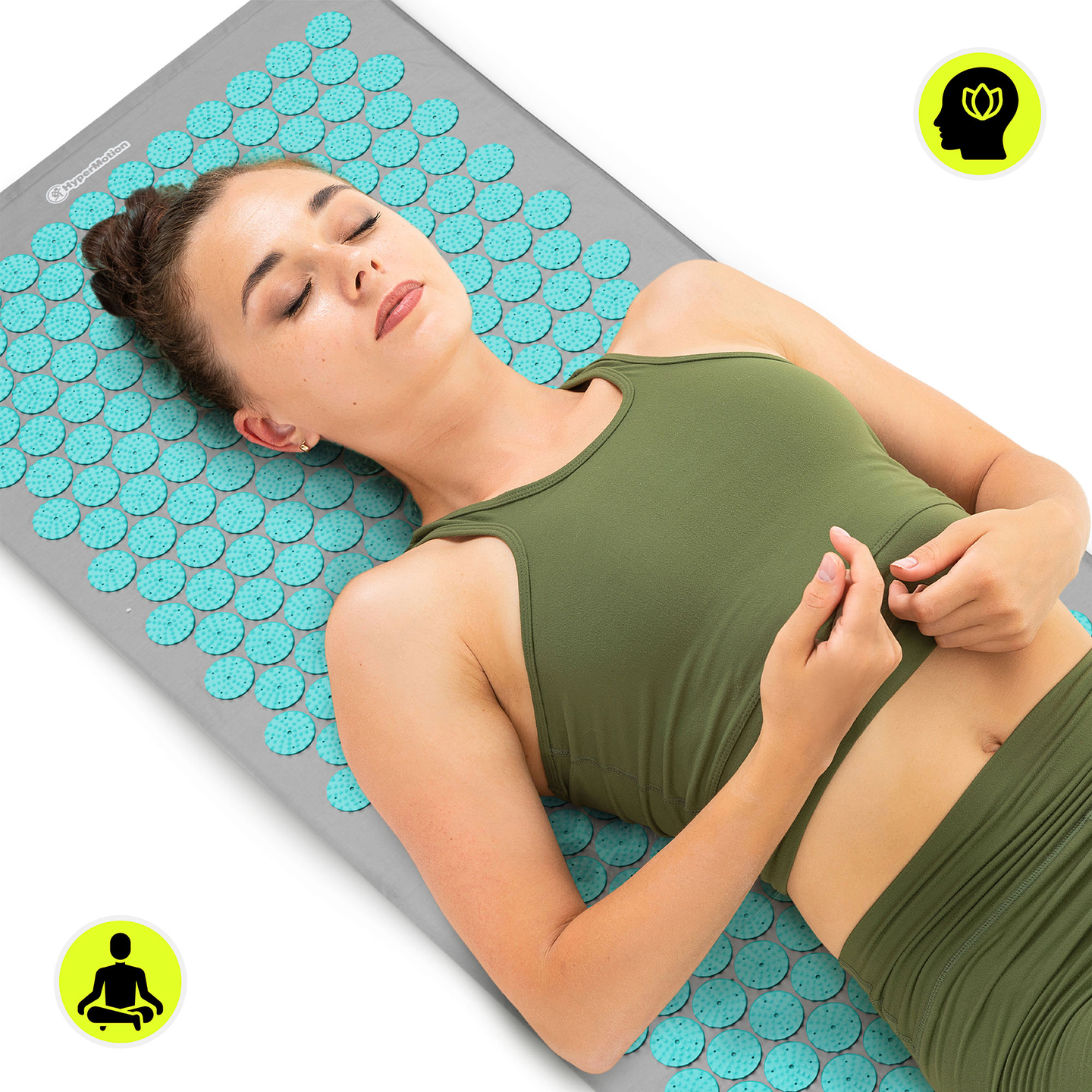 Stor akupressurmåtte med pude og betræk - 130 cm HyperMotion grå-mint